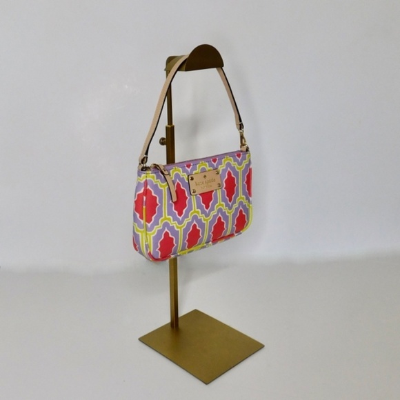 KATE SPADE Cabana Tile Crocus Wristlet Pochette Purse Handbag Purple Green Pink - Picture 7 of 11